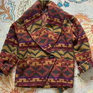 Vintage BRAETAN Southwestern Wool Blanket Jacket Aztec Print Women Size XL Lined